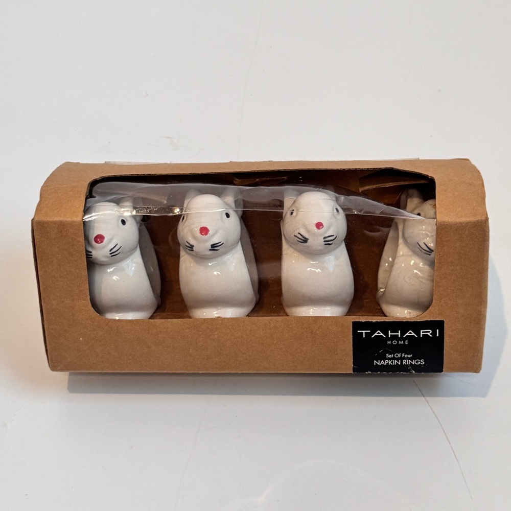Tahari Home set of four ceramic bunny napkin rings